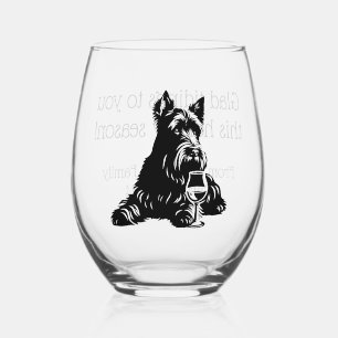 Customized Scotty Dog Holiday Wine Glass