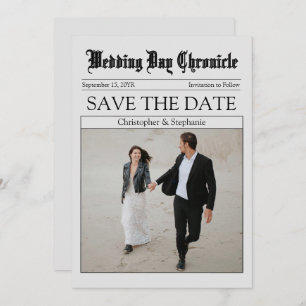 Customized Script Minimalist QR Code Newspaper Save The Date