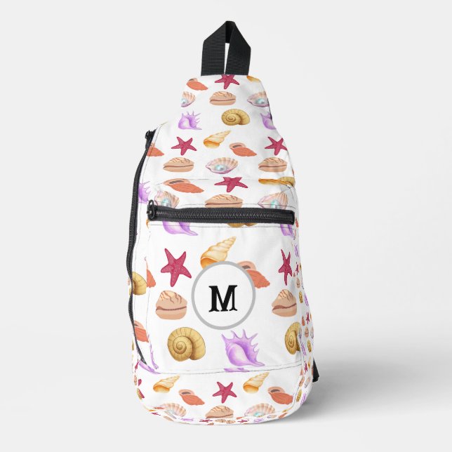 Customized Seashells Patterns in Blue Sea House Sling Bag (Front)