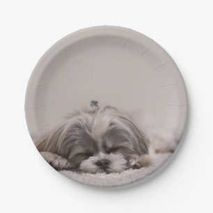 Customized Shih tzu Plate, Sleeping Dog Paper Plate
