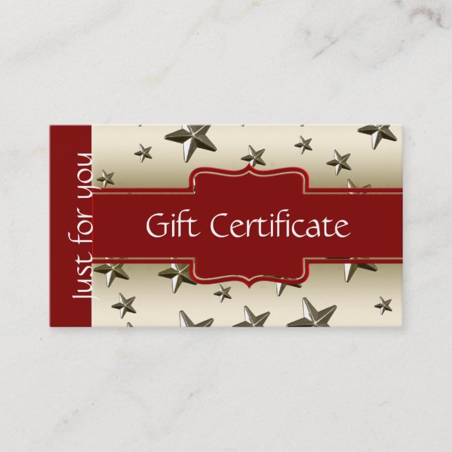 Customized Shiny Gold Stars Gift Certificate (Front)