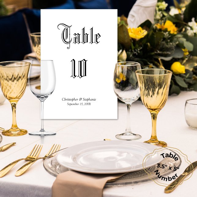 Customized Simple Classic Newspaper Style Seating  Table Number (Unique Newspaper Style Wedding Table Numbers Black Calligraphy)