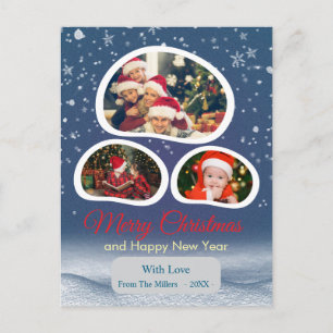 Customized Snow Flakes Blue Christmas Photo Holiday Postcard