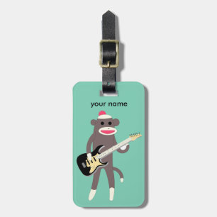 Customized Sock Monkey Rocks w/ Electric Guitar Luggage Tag
