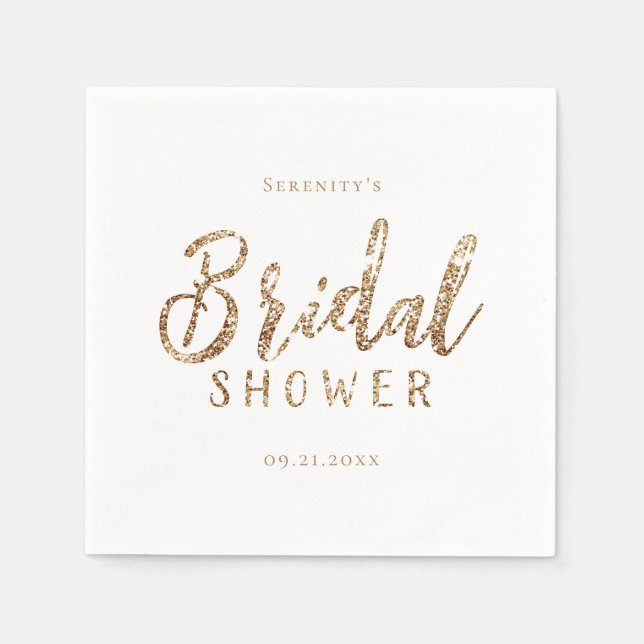 Customized sparkle gold glitter bridal shower napkin (Front)