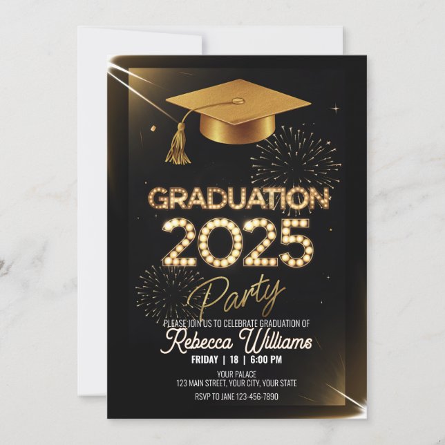 Customized Sparkling Gold Dinner Graduation Invitation (Front)