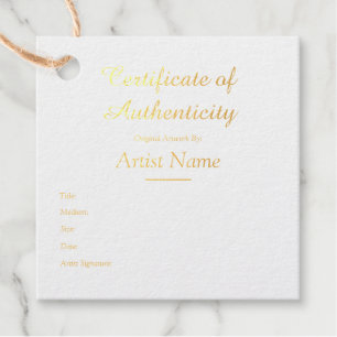 Customized Square Gold Certificate of Authenticity Favour Tags