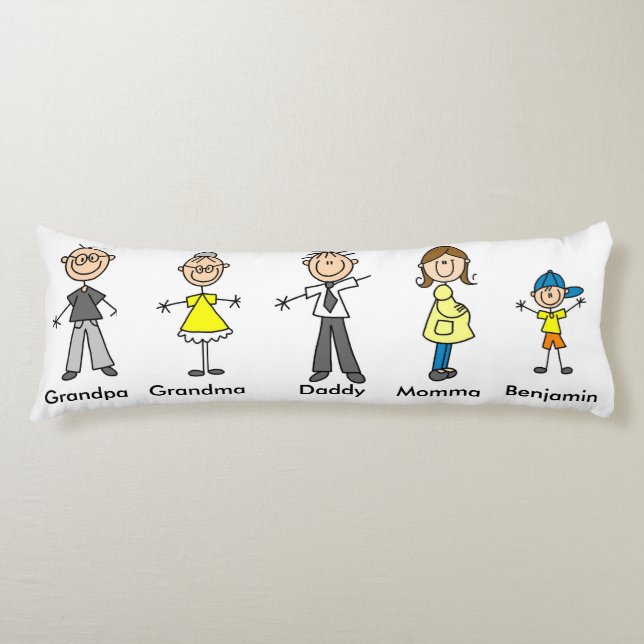 Customized Stick Figure Family Body Pillow (Front)