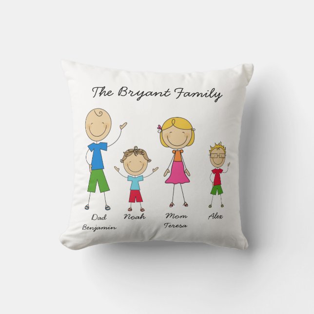 Customized Stick Figure Family MOJO Pillow (Front)