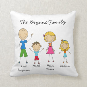 Customized Stick Figure Family MOJO Pillow