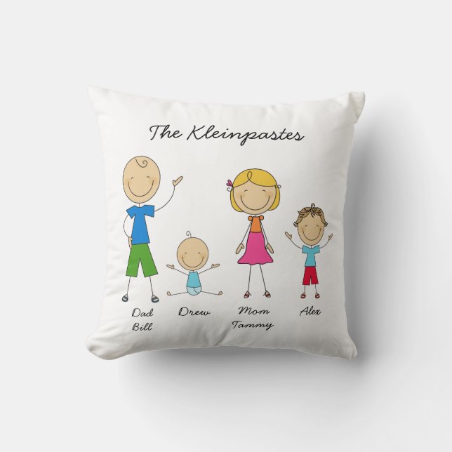 Customized Stick Figure Family MOJO Pillow (Front)