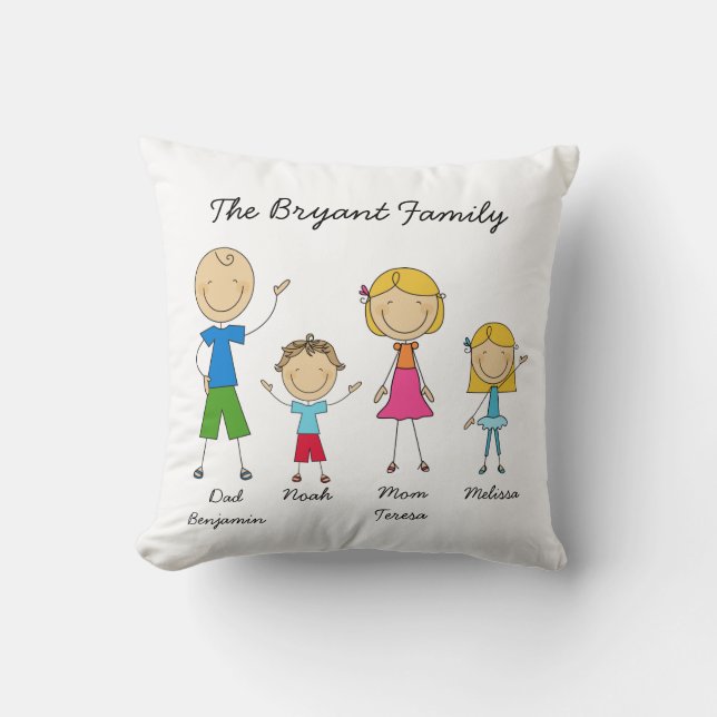 Customized Stick Figure Family MOJO Pillow (Front)