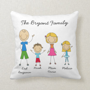 Customized Stick Figure Family MOJO Pillow