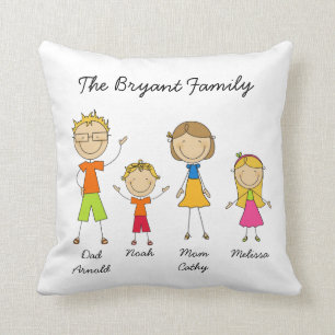 Customized Stick Figure Family MOJO Pillow