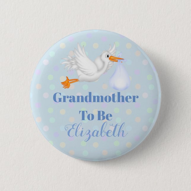 Customized Stork Grandmother To Be Baby Shower 2 Inch Round Button (Front)
