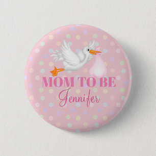 Customized Stork Mom to Be Baby Shower Button