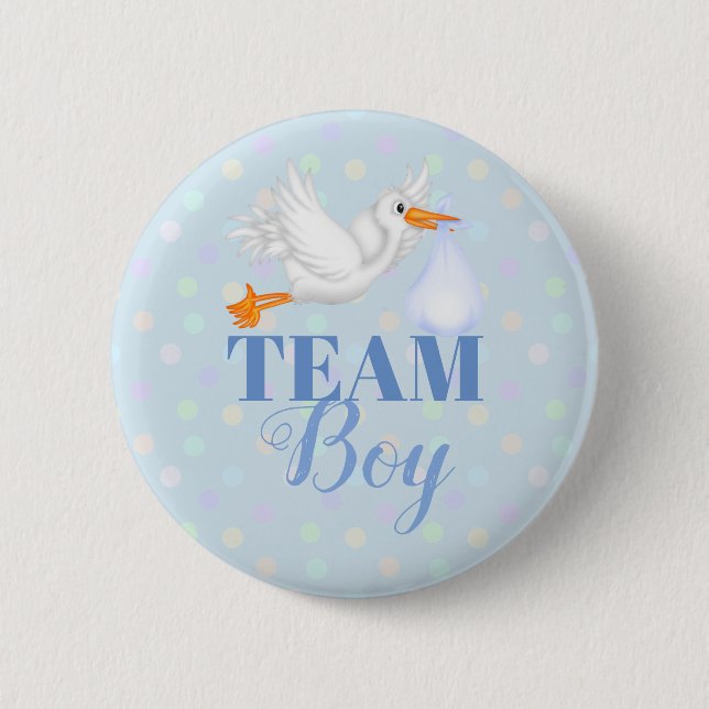 Customized Stork Team Boy Baby Shower Button (Front)