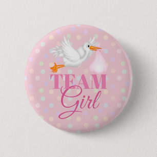 Customized Stork Team Girl Baby Shower Button