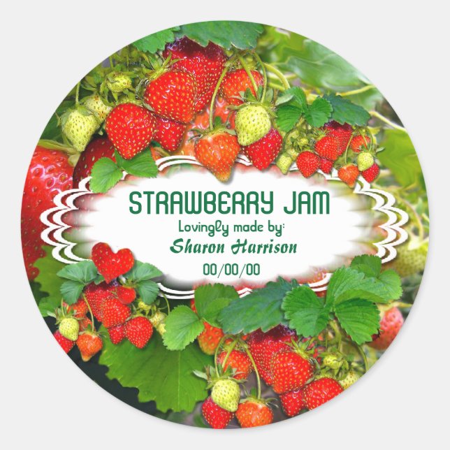 Customized Strawberry Jam Classic Round Sticker (Front)