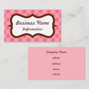 Customized Strawberry Pink Gingham Business Card