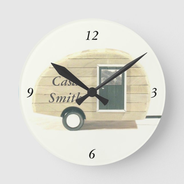 Customized Streamlined teardrop camper tan Round Clock (Front)