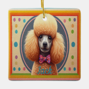 Customized Stylish Cute Poodle Dog Colourful Borde Ceramic Ornament