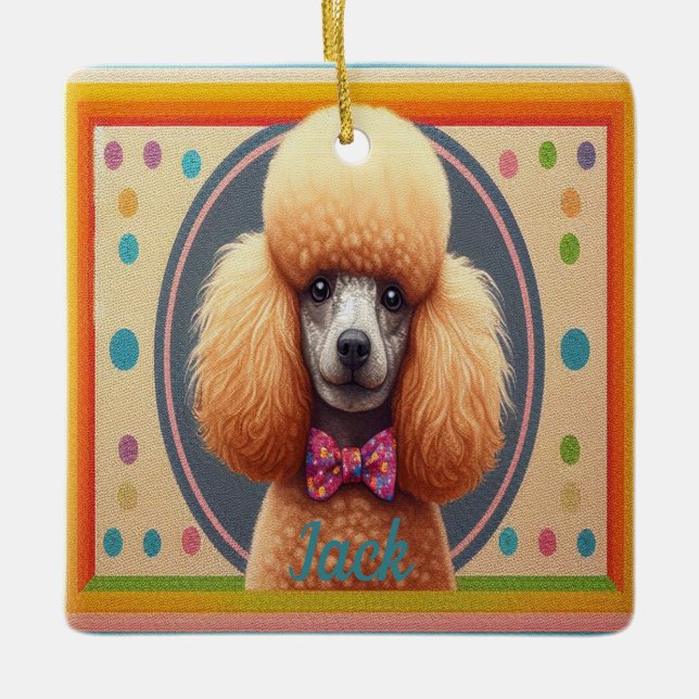 Customized Stylish Cute Poodle Dog Colourful Borde Ceramic Ornament (Front)