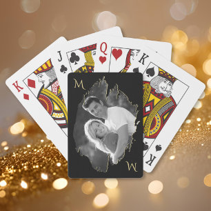 Customized Stylish Unique Photo Gold Monogram Playing Cards