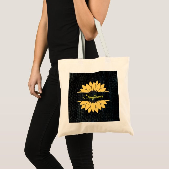 Customized Sunflower Black burlap print Tote Bag (Front (Product))