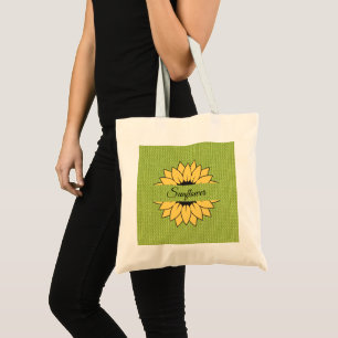 Customized Sunflower Green burlap print Tote Bag
