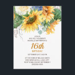 Customized Sunflowers Eucalyptus 16th Birthday Postcard<br><div class="desc">Beautiful yellow sunflowers and green leaves customized 16th birthday party invitation for teen girls.  You can change the text on this card for a birthday party for any age you are celebrating.</div>