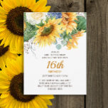 Customized Sunflowers Eucalyptus 16th Birthday Postcard<br><div class="desc">Beautiful yellow sunflowers and green leaves customized 16th birthday party invitation for teen girls.  You can change the text on this card for a birthday party for any age you are celebrating.</div>