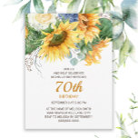 Customized Sunflowers Eucalyptus 70th Birthday Postcard<br><div class="desc">Beautiful yellow sunflowers and green leaves customized 70th birthday party invitation for women.  You can change the text on this card for a birthday party for any age you are celebrating.</div>