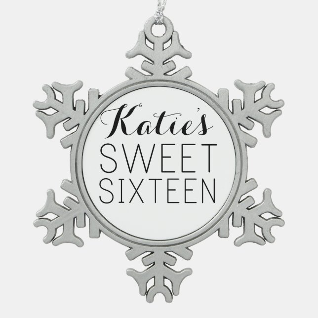 Customized Sweet 16 Favour Snowflake Pewter Christmas Ornament (Front)