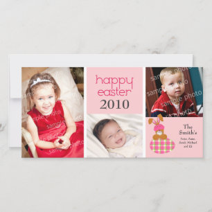 Customized Sweet Happy Easter 3-Photo Card: pink Holiday Card