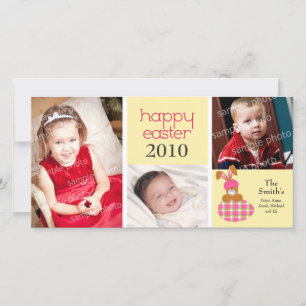 Customized Sweet Happy Easter 3-Photo Card: yellow Holiday Card