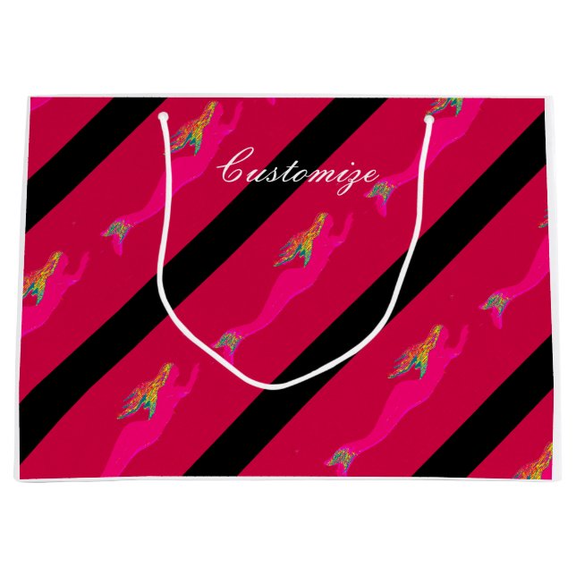 customized swimming pink mermaids red large gift bag (Front)