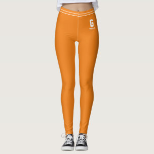 Customized Tangerine Orange White Striped Monogram Leggings