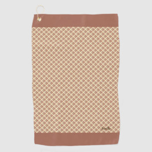 Customized Tartan Check Brown Name Tag Golf Towel
