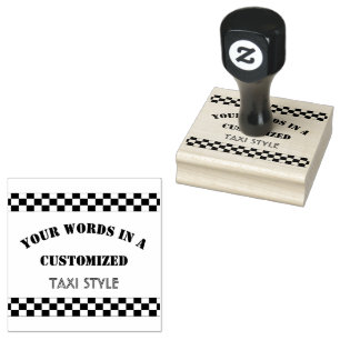 Customized Taxi Style Text with Chequerboard Trim Rubber Stamp