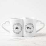 Customized Tea-for-Two Mug Set<br><div class="desc">A hand-drawn pen and ink wreath features text that is full customizable. Whether you're a newlywed or been together for years,  these mugs will bring smiles over morning coffee breaks.</div>