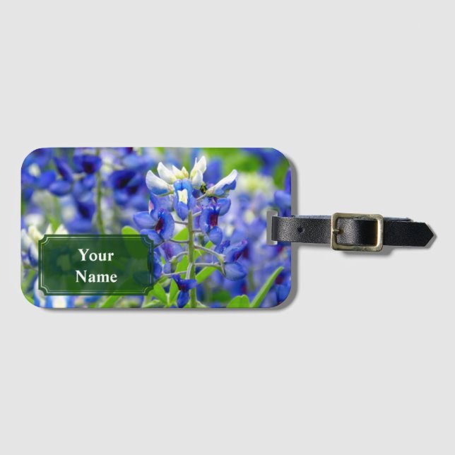 Customized Texas Bluebonnet Flower Luggage Tag (Front Horizontal)
