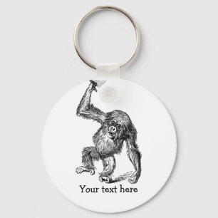 Customized text cute baby chimpanzee keychain