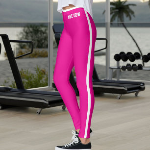 Customized Text Pet Cat Mom Hot Pink White Stripes Leggings