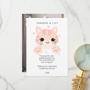 Customized text, photos, cute cat face and paw thank you card
