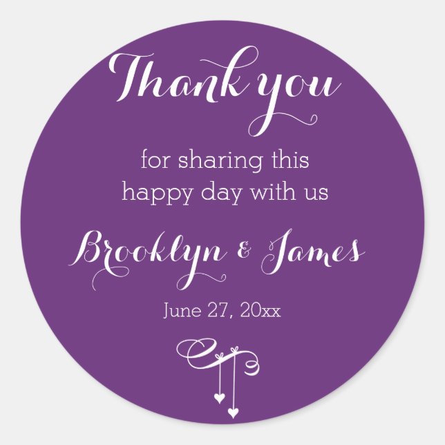 Customized Thank You Purple Wedding Stickers (Front)