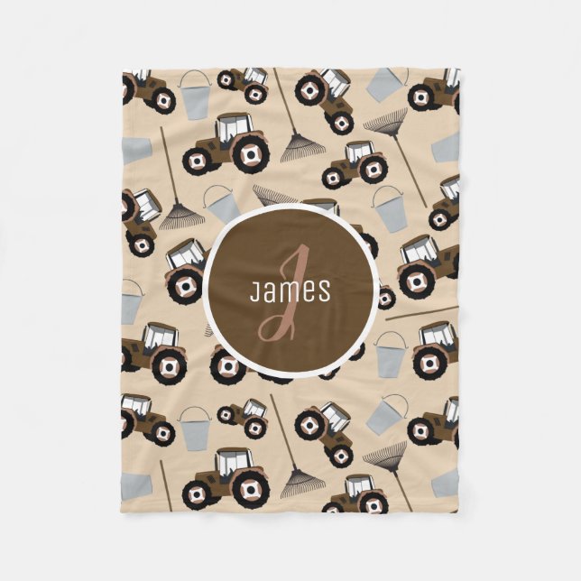 Customized Tractor Truck Pattern Farm Equipment Fleece Blanket (Front)