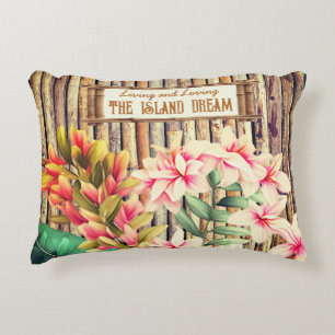 Customized Tropical Bamboo & Flowers Island Dream Accent Pillow