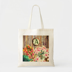 Customized Tropical Bamboo & Flowers Monogram  Tote Bag