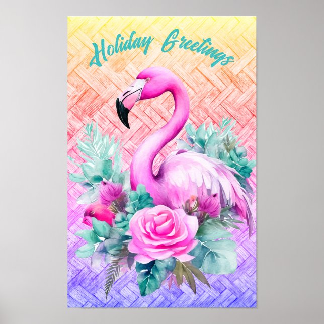 Customized Tropical Pastel Pink Flamingo  Poster (Front)